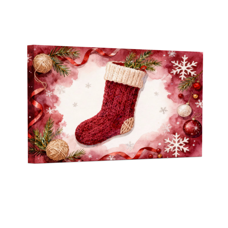 Ensemble de 3 impressions sur toile, chaussettes de Noël et flocons de neige, H 12 po x l 18 po