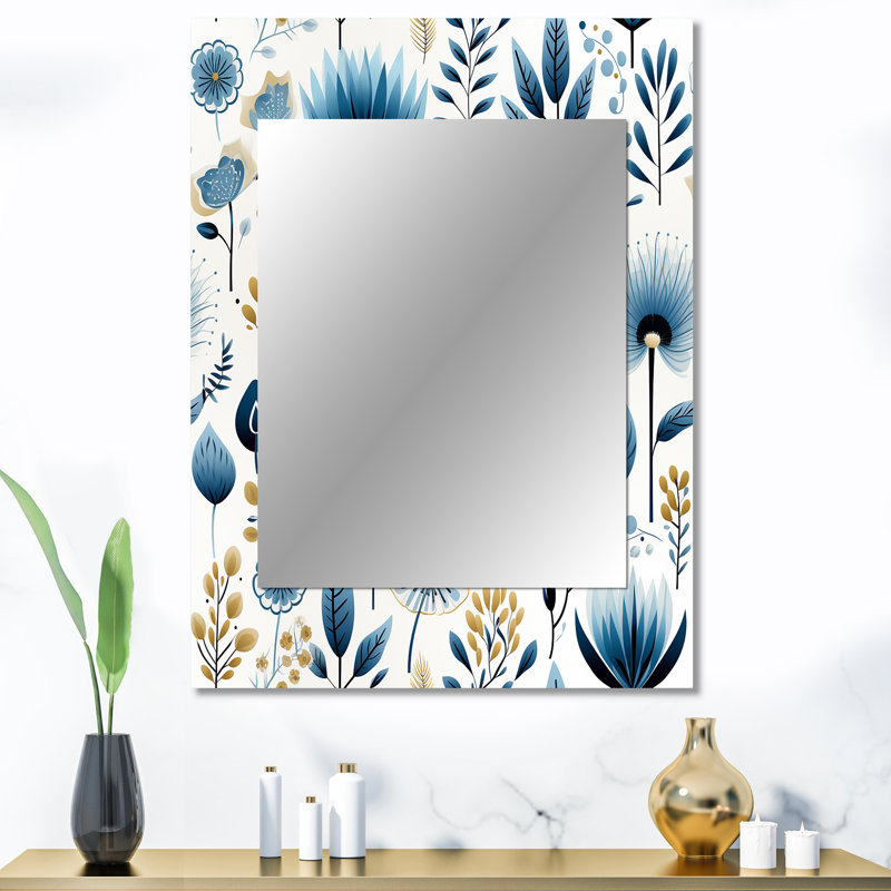 «Taurean Minimalist Blue Floral Charm Botanics», miroir mural floral, miroir décoratif floral, impression d'art en métal