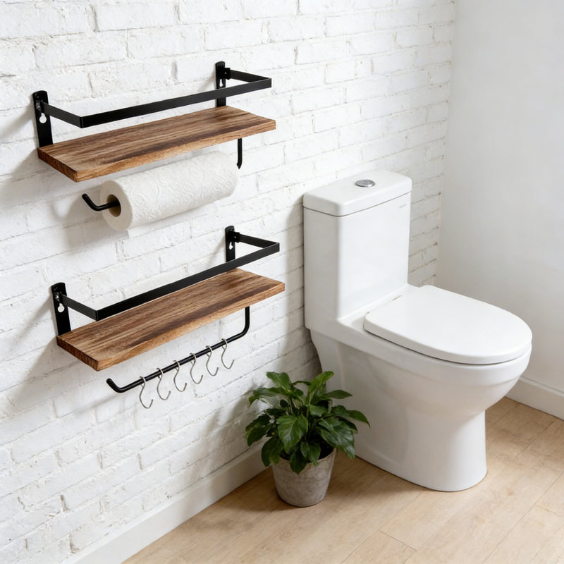 Set Of 2 Wall Mounted Floating Shelves, Rustic Wood For Living Room Bedroom Bathroom