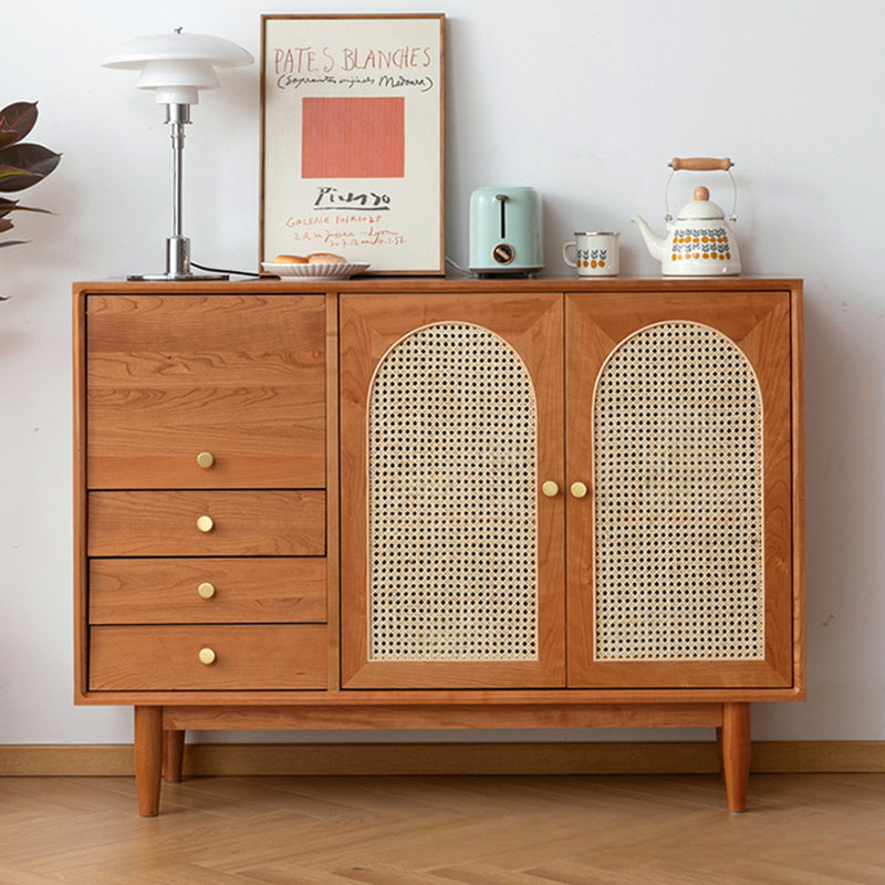 Buffet décoratif en rotin de style japonais, 37,4 po H x 51,18 po L x 15,75 po P