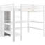 Lit mezzanine double, blanc, avec bureau et tablettes sous le lit, sans sommier, idéal pour les petits espaces