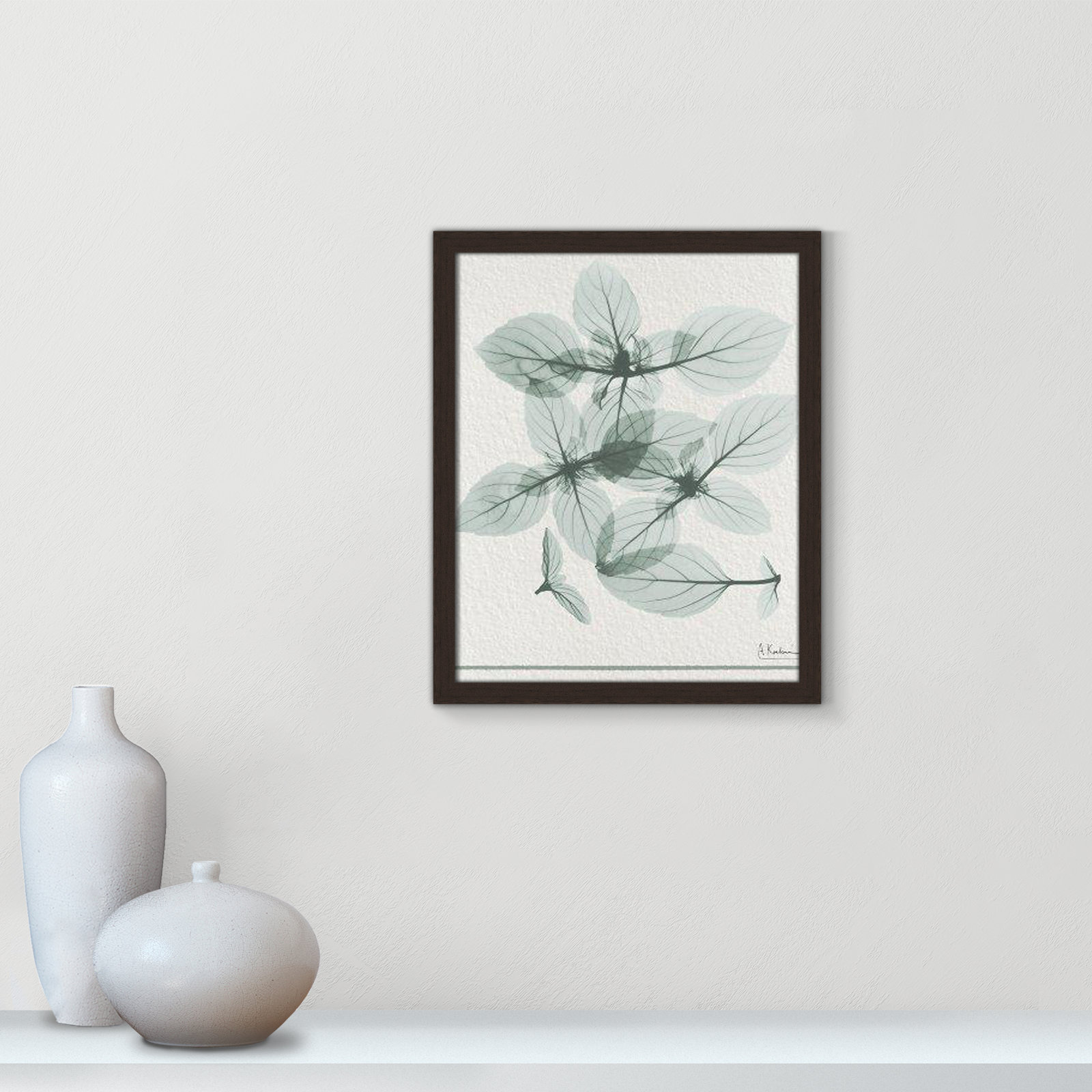 Jeanette "Basil Ocimum Basilicum" Painting, 19" H x 16" W x 1.25" D, Open Grain Walnut Framed Paper