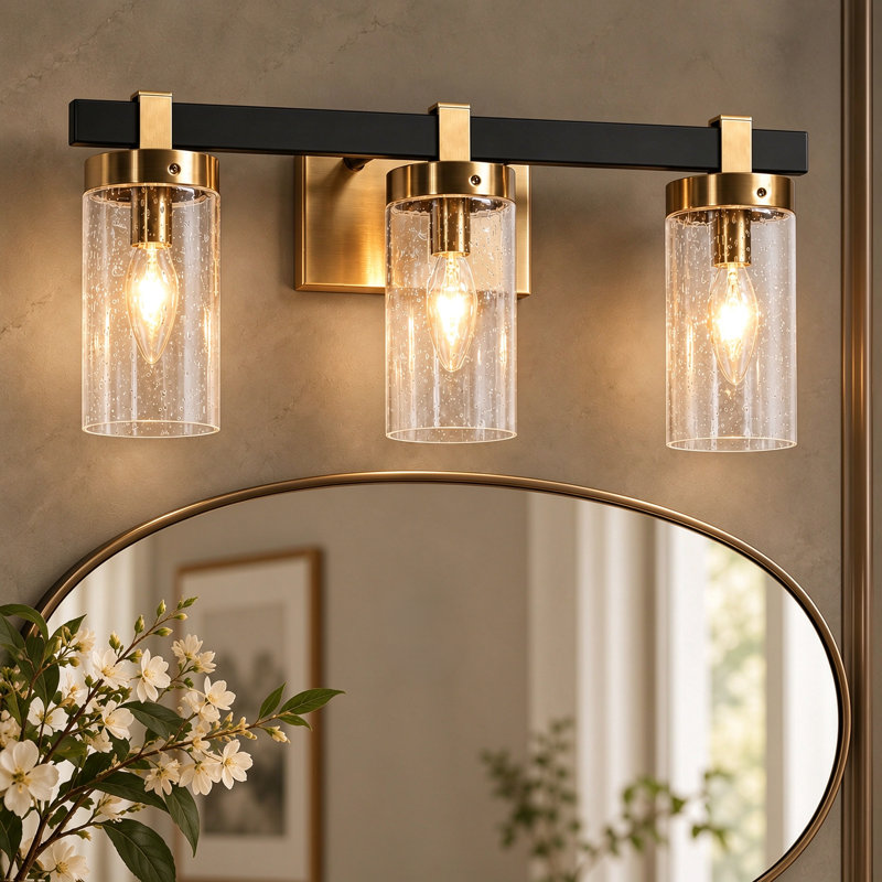 Belser 3 - Light Dimmable Brass/Black Bathroom Vanity Light