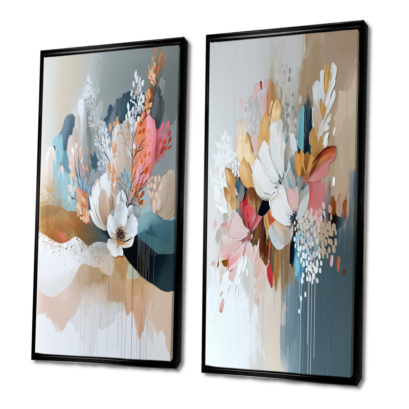 "White Brushstroke", peinture abstraite florale III - coquelicots, ensemble de 2 pièces d'art mural, H 28 po x l 24 po