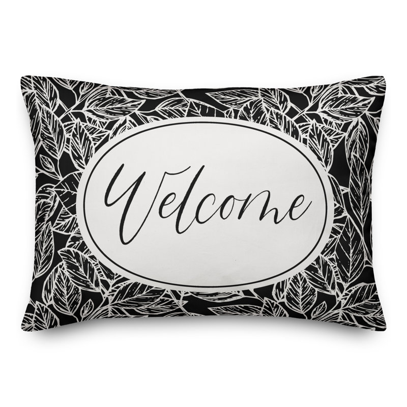 Housse de coussin rectangulaire d'extérieur Welcome Leaf, Noir