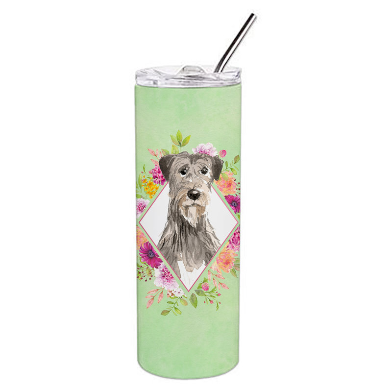 E23BF9F8391D466E9CA4F8DFEBD9A7DB de verre 20 oz à double paroi en acier inoxydable chiot, Lévrier irlandais gris, Vert