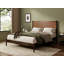 Lit plateforme Queen Size en bois d'acacia massif avec tête de lit en cuir végan tissé à la main, style moderne du milieu du siècle, sommier non requis, brun foncé