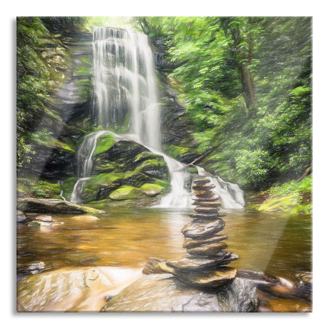 Glasbild Zen Stones von einem Wasserfall