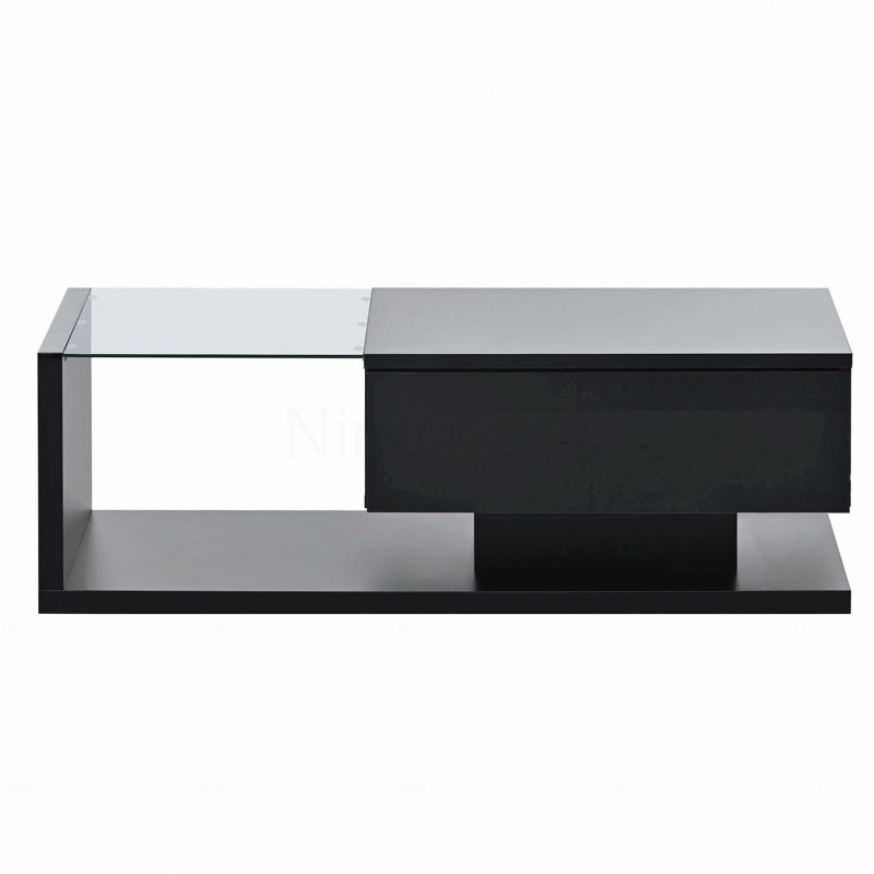 Table basse rectangulaire à 2 niveaux en verre de salon moderne avec table en bois en verre trempé et surface UV ultrabrillante
