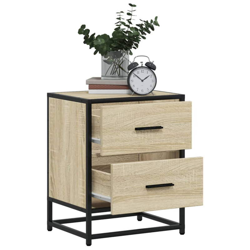 Analisse 40cm W Metal Bedside Table, Sonoma Oak, Set of 2