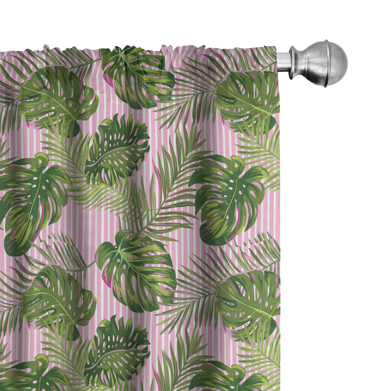 Tropical Floral Semi-Sheer Rod Pocket Curtain Panels, 28" x 63"