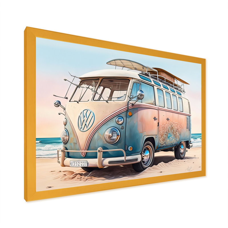 «70S Surfing Van At The Beach II - Coastal Beach», art mural, H 12 po x l 20 po x P 1 po, Impression dorée sur toile encadrée