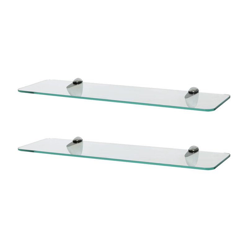 Harbour Housewares - Rounded Floating Glass Shelves with Metallic Brackets, 13 H x 50 W x 0.5 D cm, Chrome