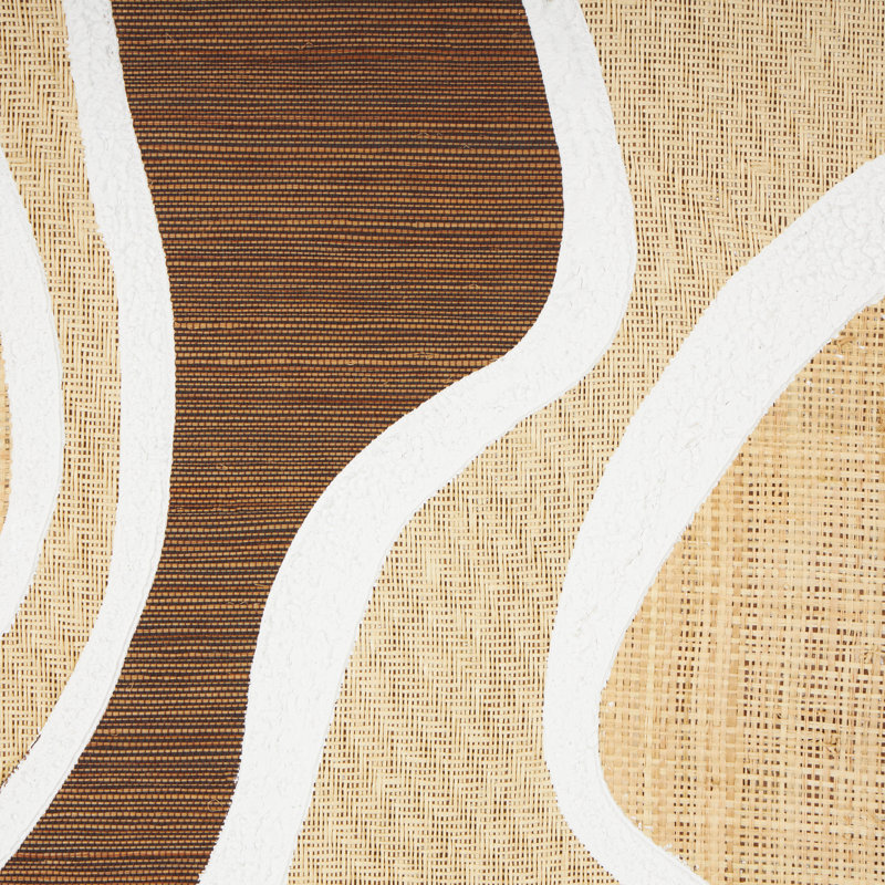 Wood Textured Wavy Abstract Brown Wall Decor with White and Tan Accents Set
