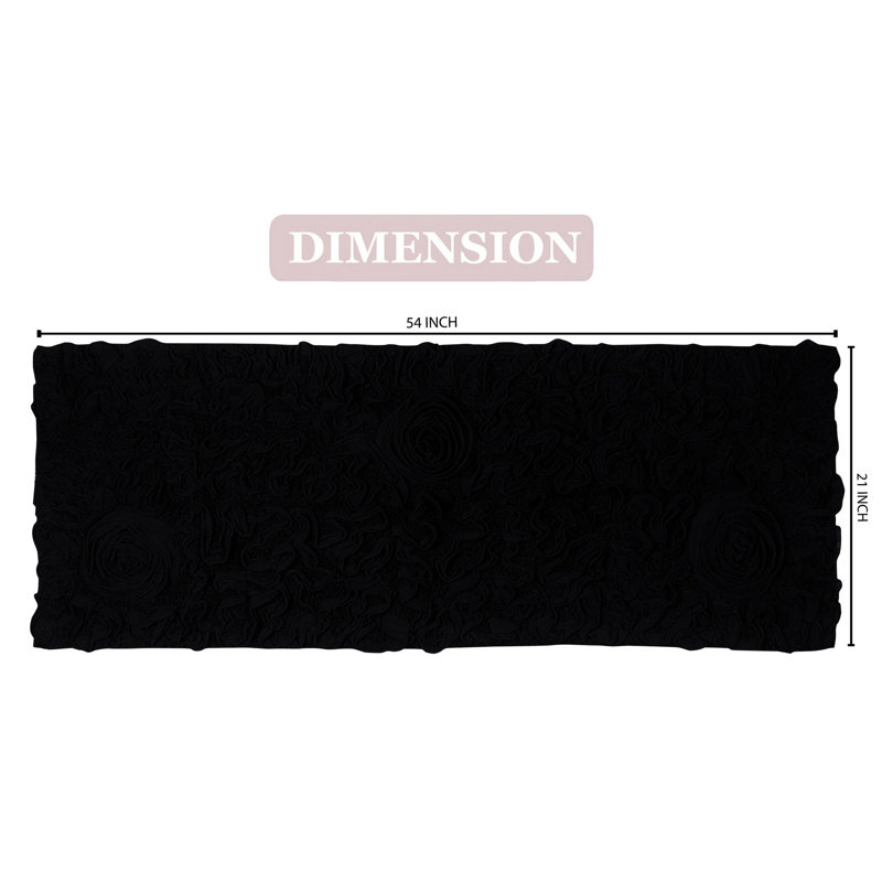Tapis de bain en coton touffeté à motif floral rose Pascoe, Simple - L 54 po x l 21 po, Noir