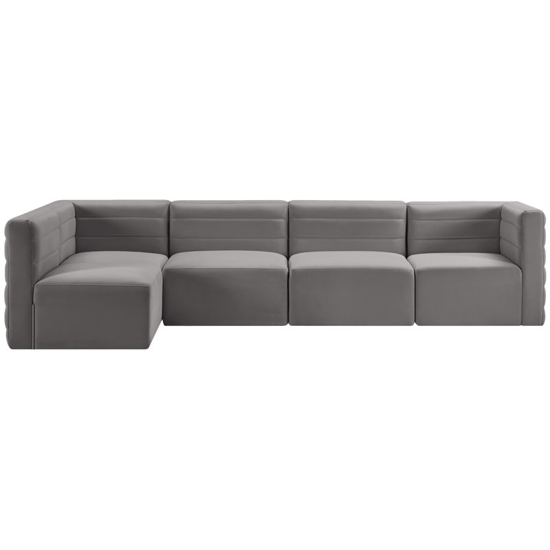 Enso Velvet L-Shaped Sectional Reversible, Grey Velvet