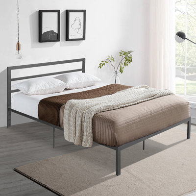 Queen Size Metal Bed Frame With Headboard Charcoal Grey