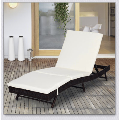 Outsunny Patio Chaise Lounge, Pool Chair with 5 Position Adjustable Backrest & Cushion, Outdoor PE