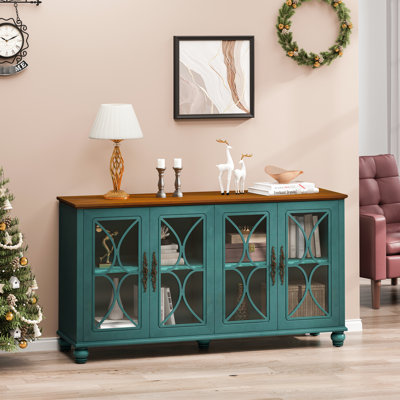 Élégante armoire de rangement à portes en verre trempé foncé avec placage de bois pour sac de couchage à 4 portes, salon, salle à manger et couloir, intérieur spacieux