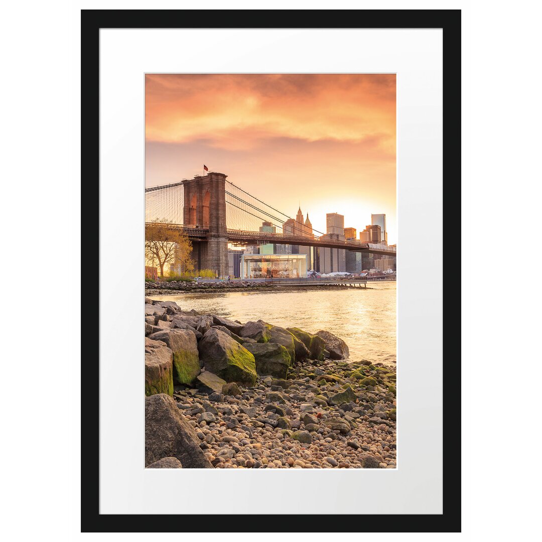 Gerahmtes Poster Brooklyn Bridge Sonnenuntergang