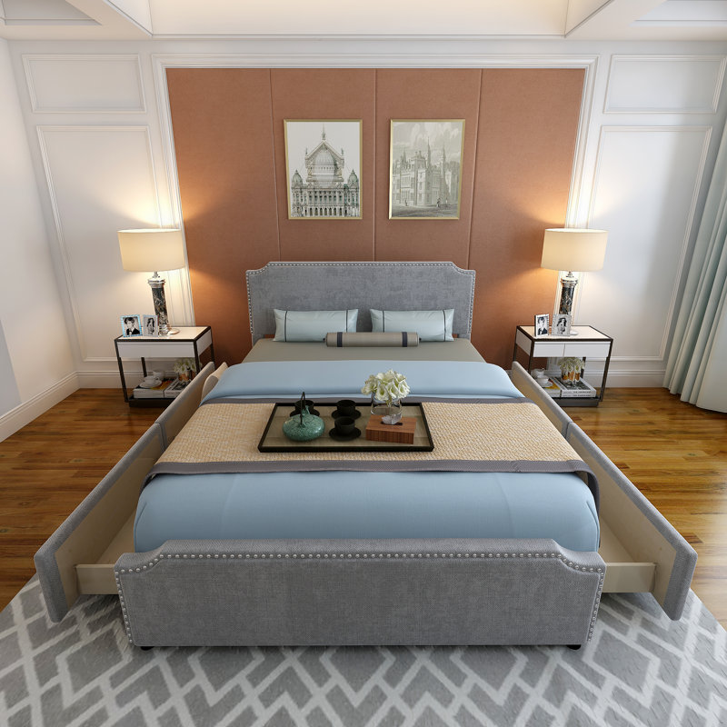 Langdon Upholstered Platform Storage Bed, Gray
