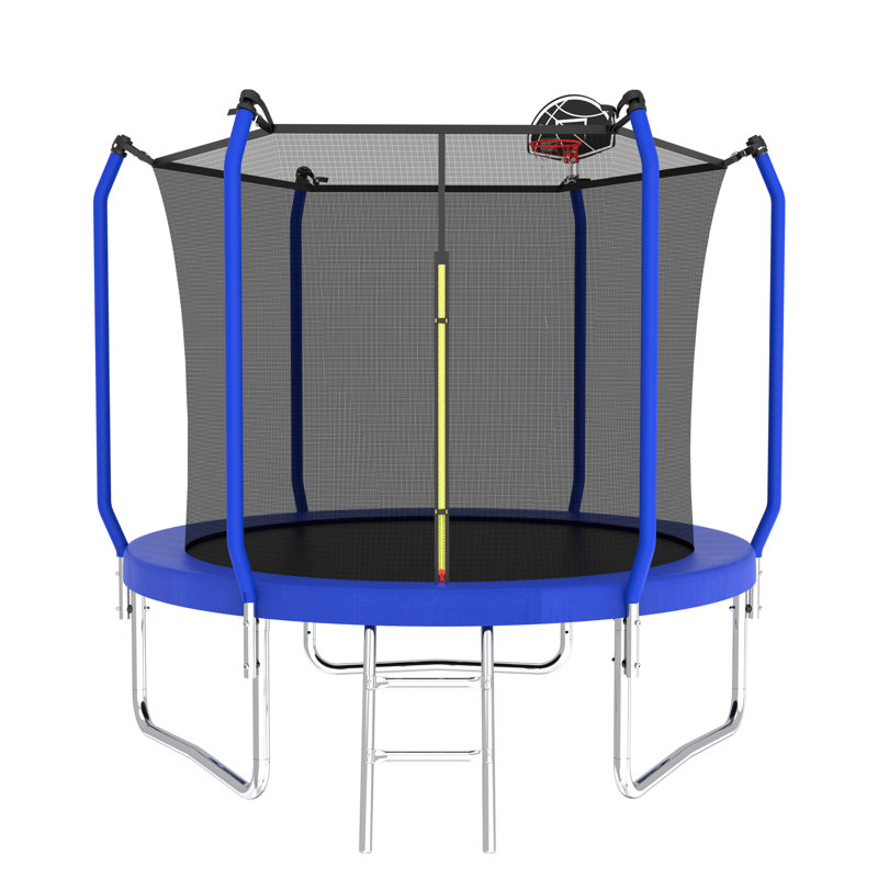 Blue 10FT Round Trampoline with Enclosure and Basketball Hoop