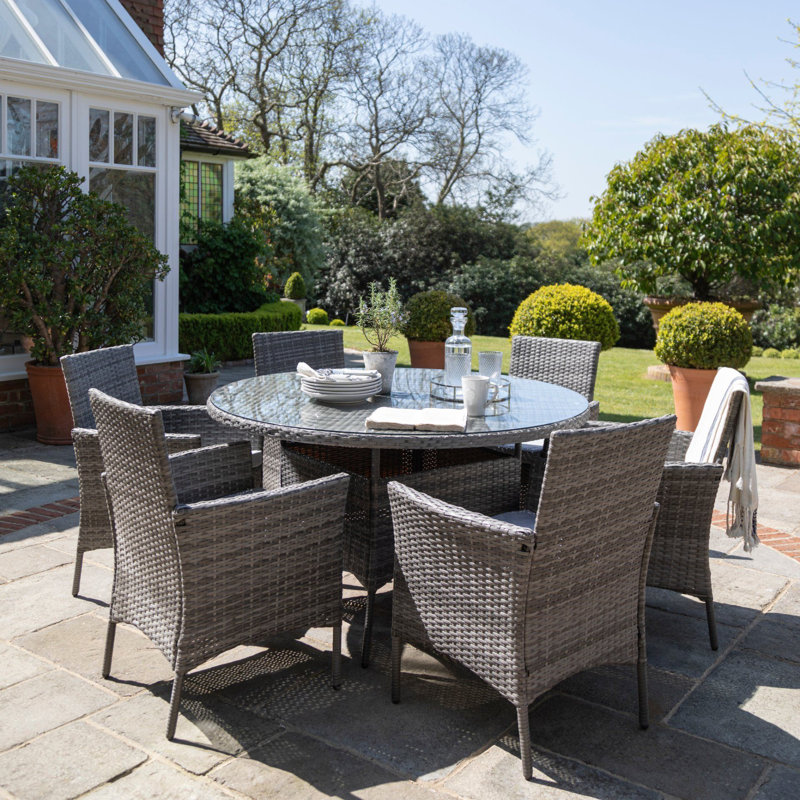 Dubose Round 7 - Piece 6 - Person 130Cm L Outdoor Table Set, Grey