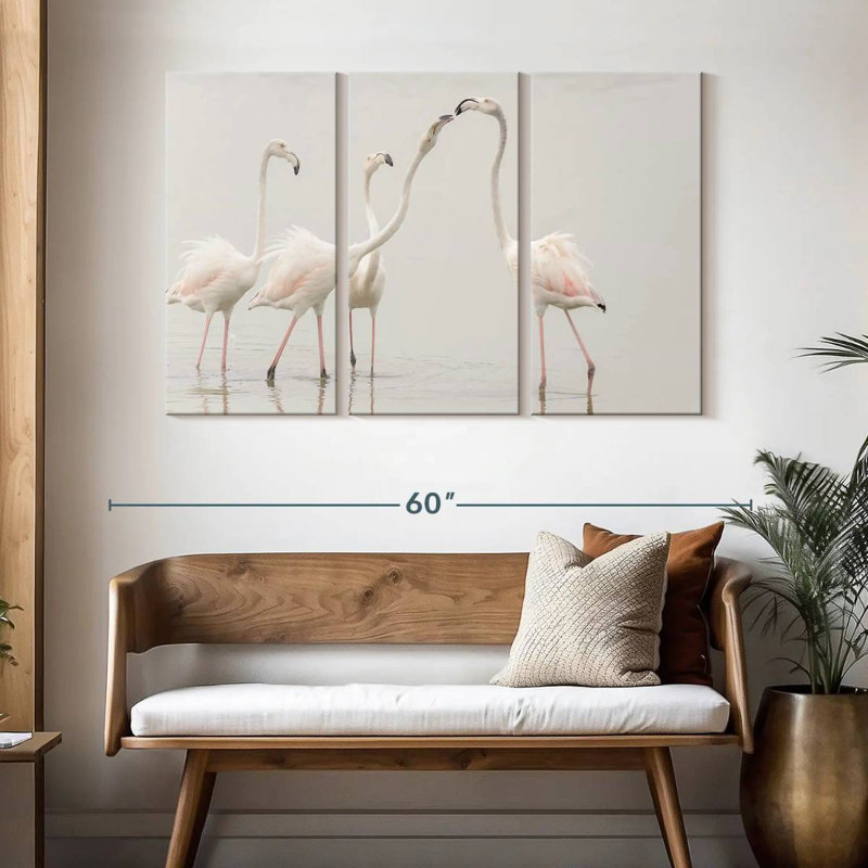 Pristine White Flamingos, 32" H x 50" W