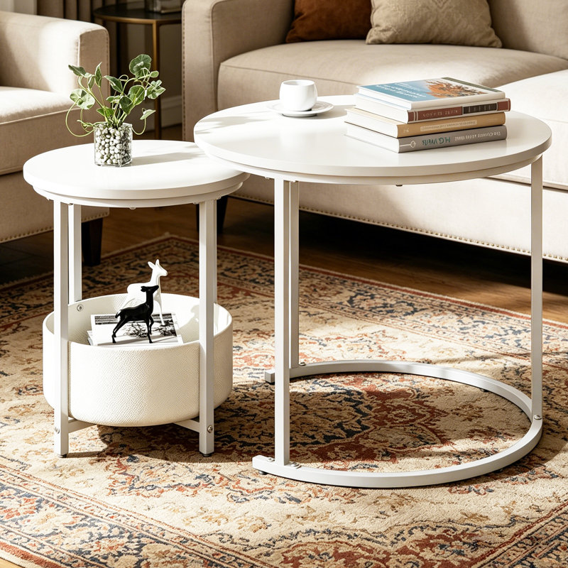 Ensemble de tables basses gigognes 2 pièces Modern White, Blanc