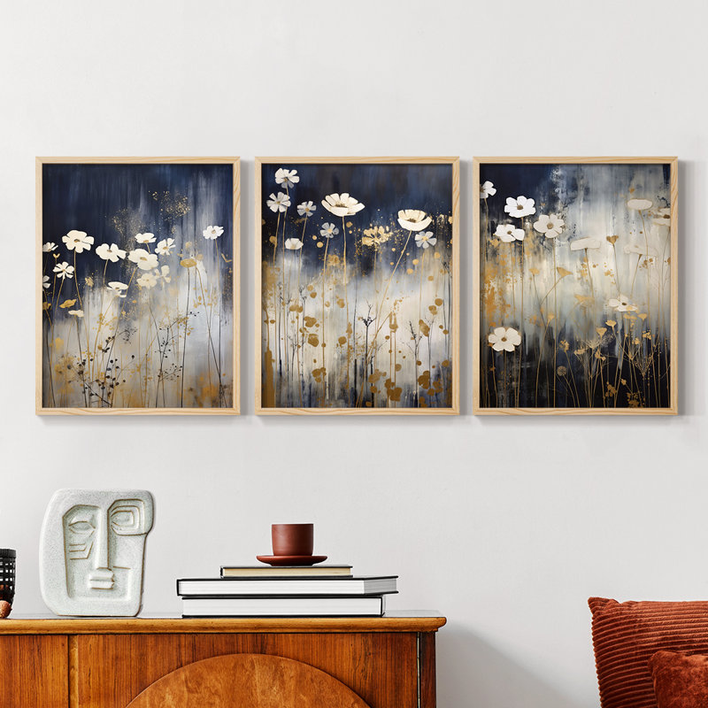 Étude florale Cxxxi -Set de 3 estampes numériques encadrées -Prêt à, Encadré naturel, H 10 po x l 8 po