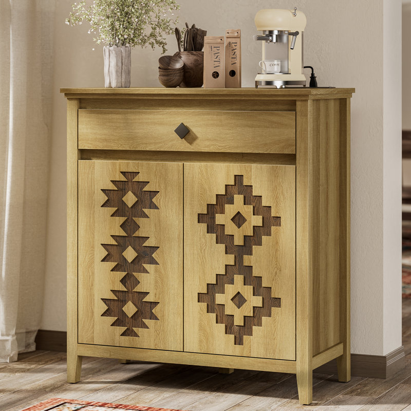 Buffet 32 po avec rangement, buffet avec tiroir et tablette réglable, rangement moderne pour la cuisine, le salon, l'entrée, naturel