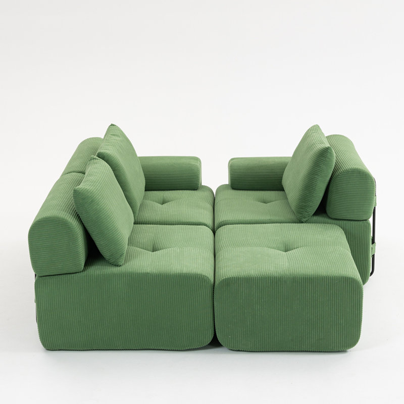 Canapé-lit modulaire en L pour salon avec structure en acier à mémoire de forme et canapé convertible sans assemblage, Vert