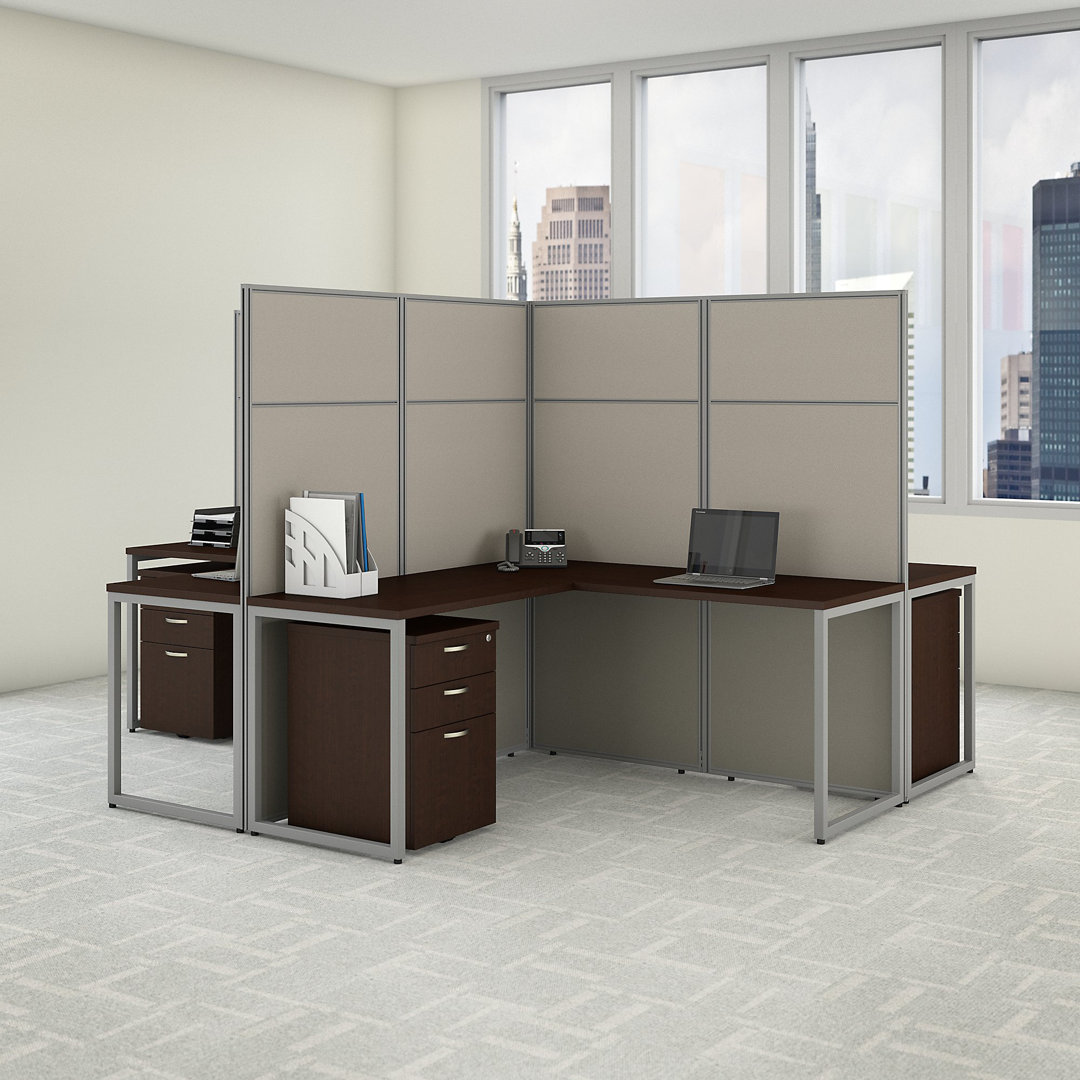 Easy Office 4 Person L-Shaped Desk with Drawers and Panels Cubicle - Reversible Bush Business Furniture 