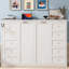 Grand lit escamotable avec lumière DEL, peut être plié dans une armoire, armoire de lit murale cachée, blanc et brun-974961303-974961305