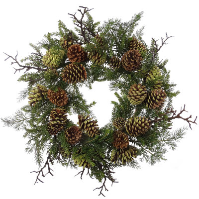 24" Tall Artificial Wreath Pine W Natural Moss Cones Indoor Outdoor Front Door Decor For Christmas