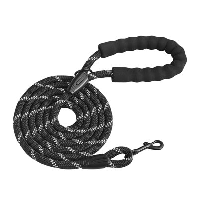 Laisse en corde pour chien, laisse robuste pour chien de 6 pi avec poignée rembourrée confortable, laisse épaisse en nylon robuste avec fils réfléchissants, laisse de promenade et de dressage pour chiens de taille moyenne (1/2 po, noir)