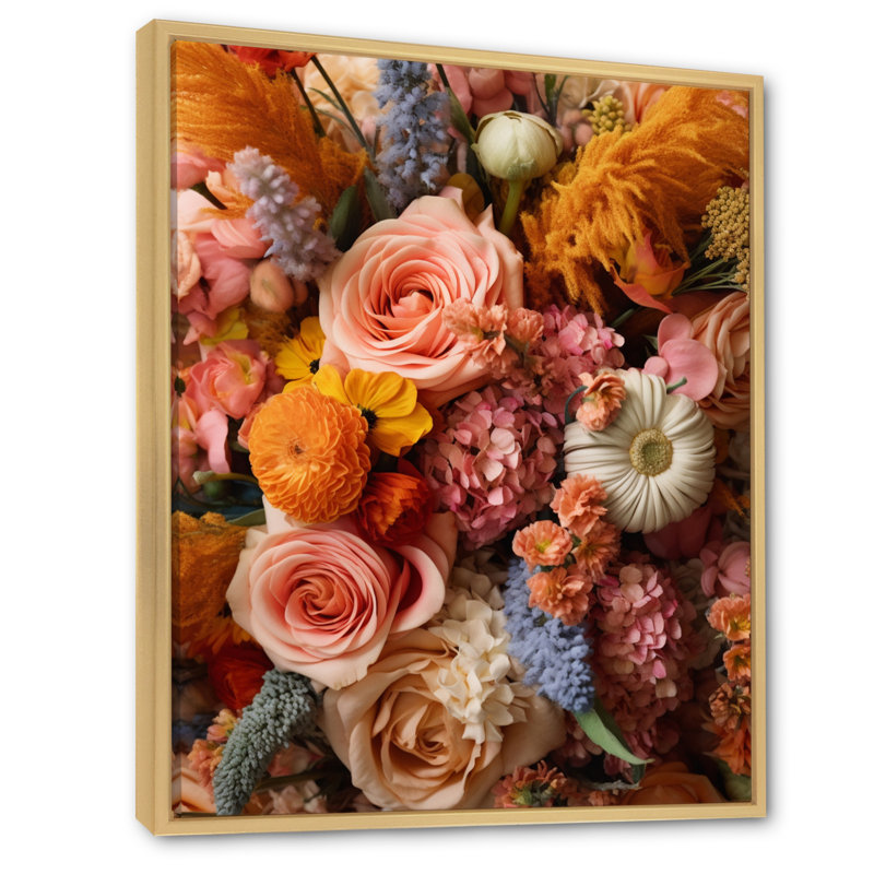Assortiment de bouquets à la ferme II sur toile, Cadre naturel flottant, H 40 po x l 30 po