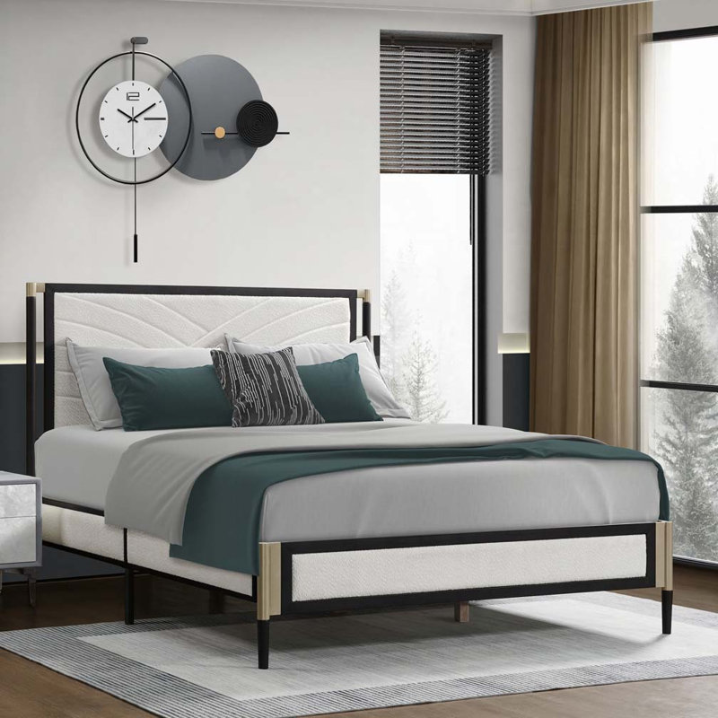 Boucle Upholstered Platform Bed, Full