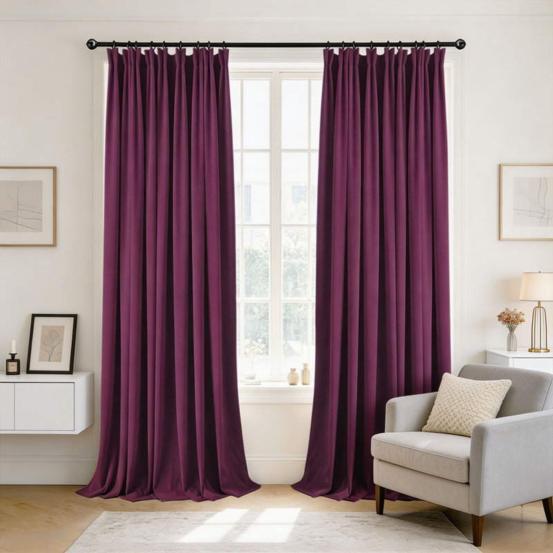  Rideaux occultant en velours à plis pincés 2 options multicolores et multicolores, Purple 18#, 52"Wx63"L