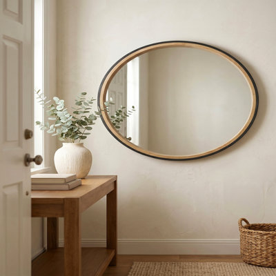 Miroir décoratif 31,3 "deux tons noir mat et bois naturel