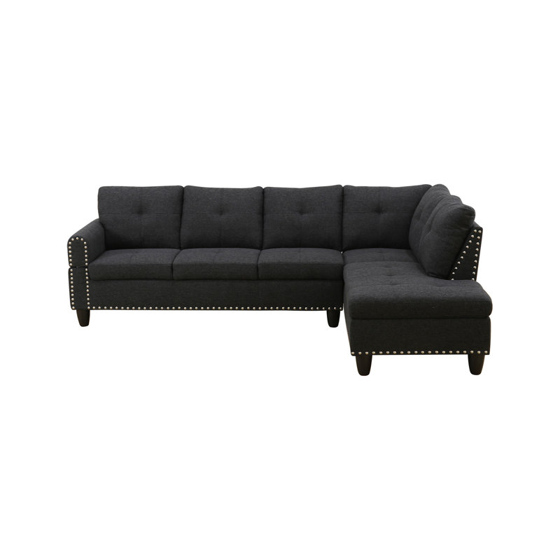 Canapé modulaire en forme de L avec porte-gobelet - Noir - droite