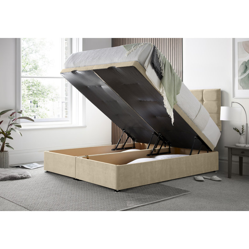 Cube Naple Divan End Lift with 24" Headboard on Struts, Beige, Kingsize (5')