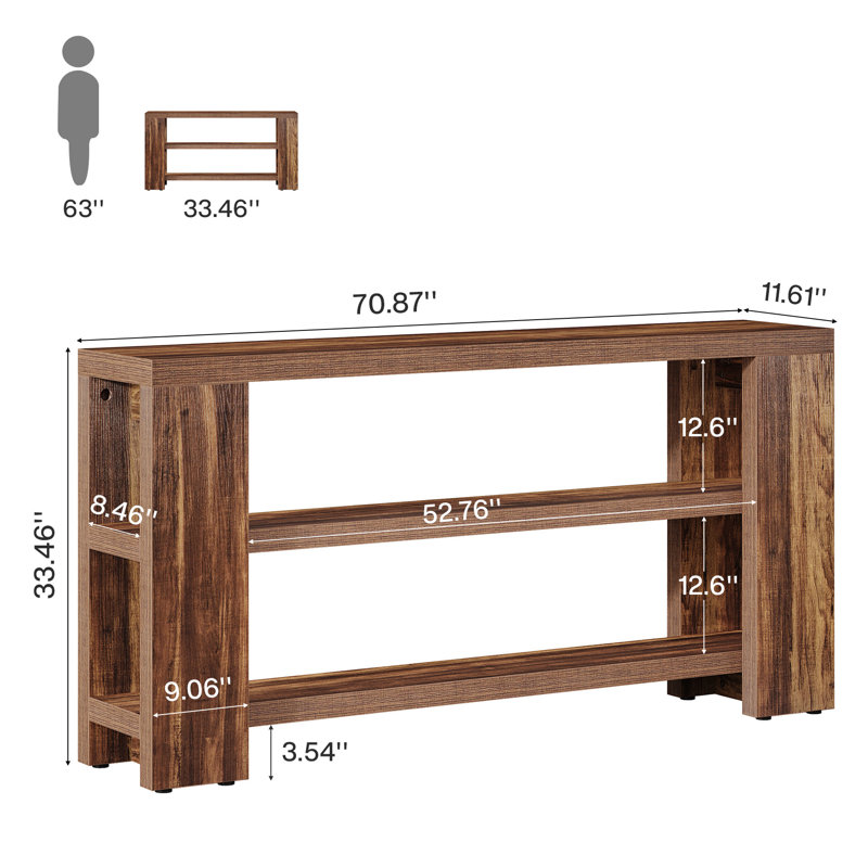 70.9" Farmhouse Console Table with 2 Storage Shelves, Narrow Sofa Table Behind Couch and Entryway Table for Living Room, Hallway