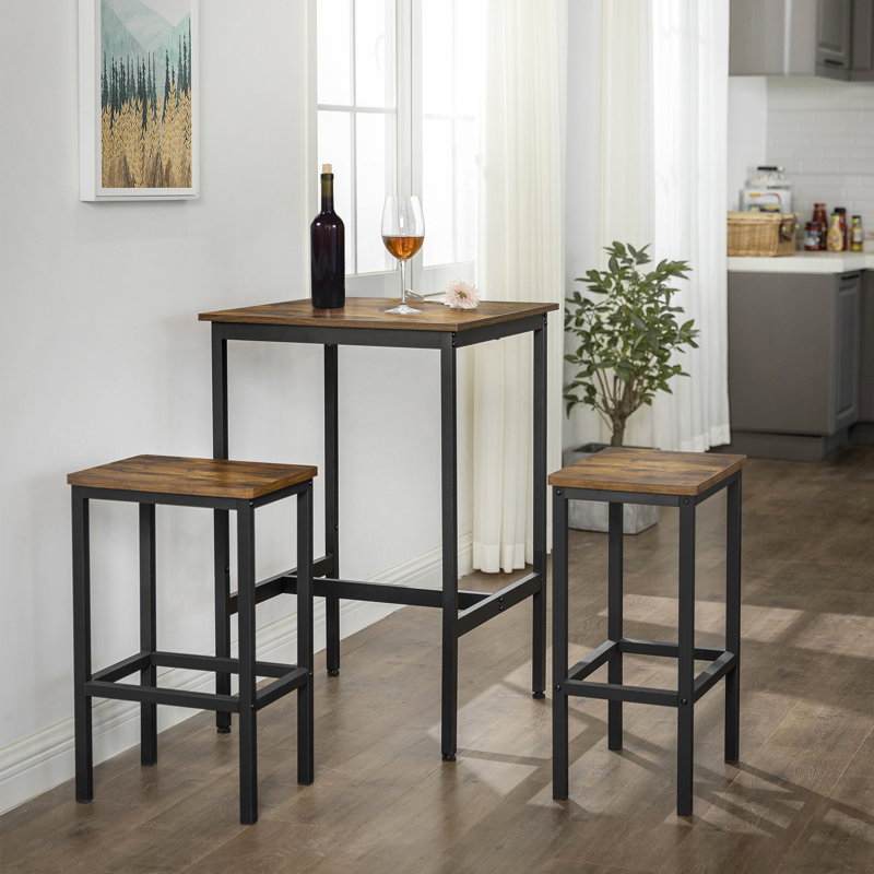 Mciver Metal Base Dining Table, 36.2" H x 23.6" L x 23.6" W, Rustic Brown/Black