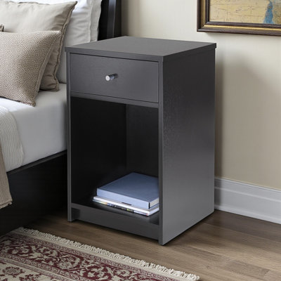 Burt Black Finish 1-Drawer & 1-Shelf Nightstand With Metal Knob, 23.69" H X 15.62" W X 12.53" D