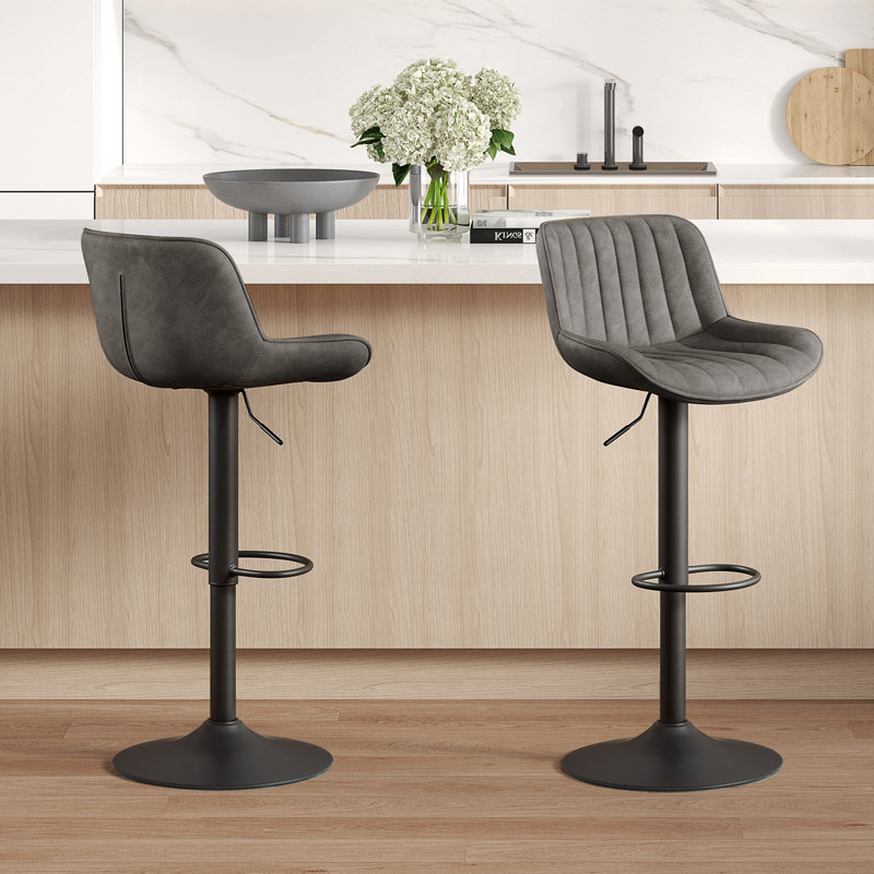 Almeida Swivel Upholstered Adjustable Height Bar & Counter Stool with Metal Frame, Gray