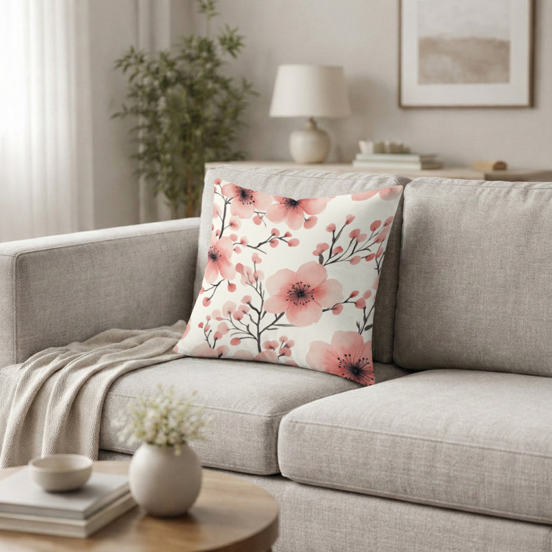 Coussin décoratif à motif floral - imprimé champêtre, H 16 po x l 16 po