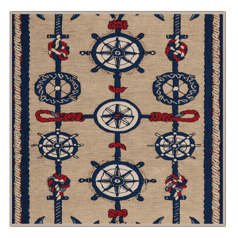 Washable Classic Nautical Nautical Area Rug, Square 6'