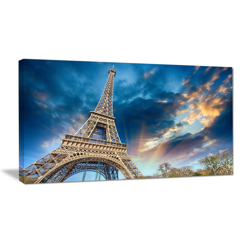 Paris Eiffel Tower Fiery Sky Cityscape Canvas Print, 32" x 16"