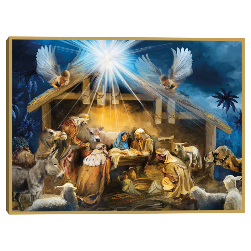 "Nativité 2" par Studio Arts, reproduction d'art sur toile, Encadrement de couleur or mat, H 31 po x l 41 po x P 1,5 po